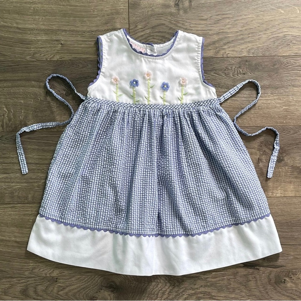 Samara Beaded Flower Seersucker Dress